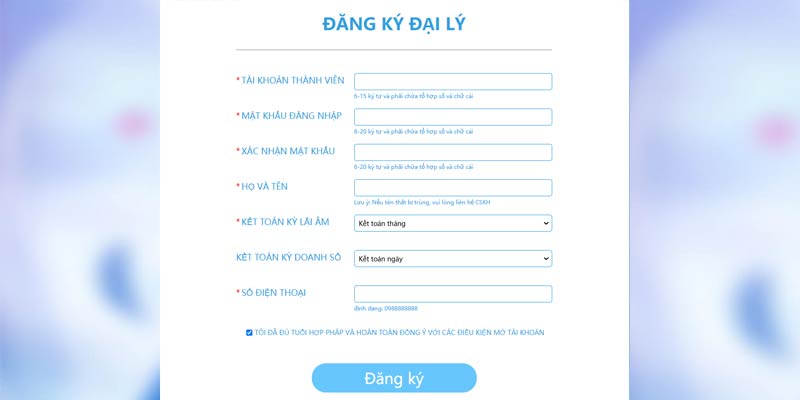 Biểu mẫu đăng ký online trở thành đại lý 123B